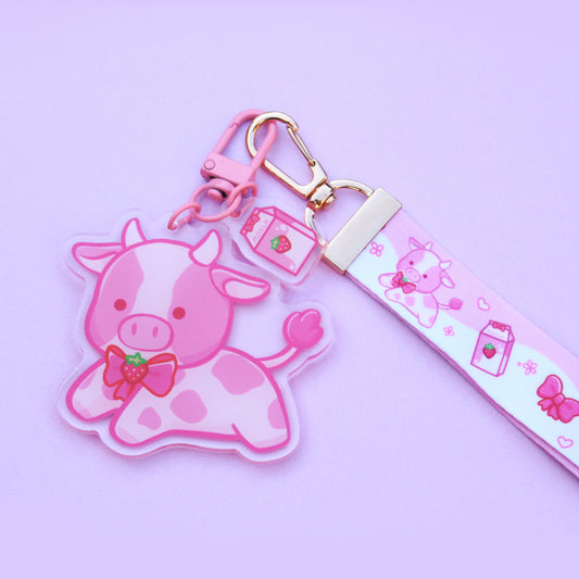 Strawberry Cow Lanyard Acrylic Charm